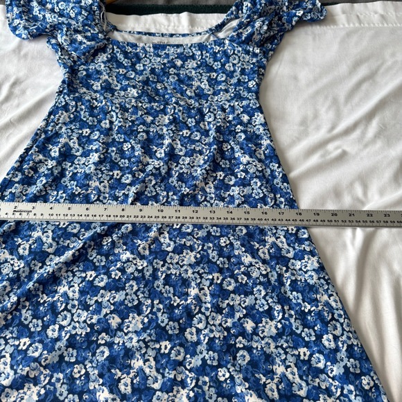 mySTYLE Blue Floral Square Neck Layered Flutter Sleeve Midi Dress Babydoll Small - Picture 7 of 10